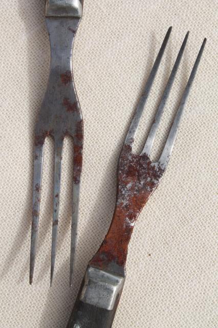 photo of lot old antique wood handled steel forks & knives, Civil War vintage flatware  #13