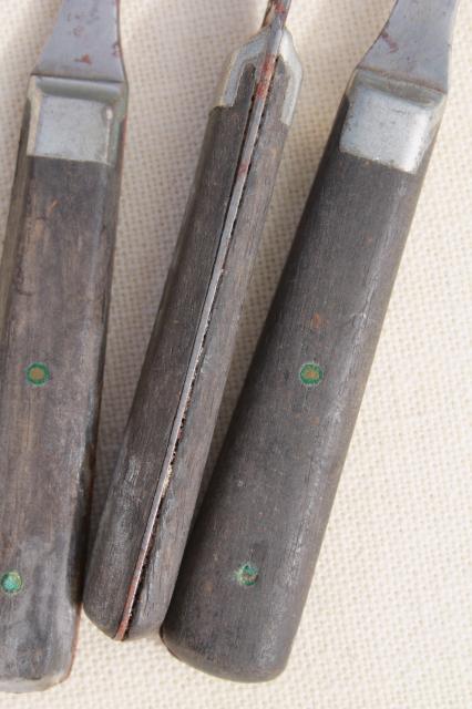 photo of lot old antique wood handled steel forks & knives, Civil War vintage flatware  #14