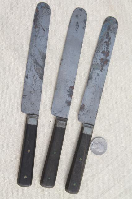 photo of lot old antique wood handled steel forks & knives, Civil War vintage flatware  #15