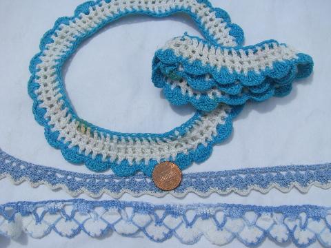 photo of lot old colored cotton crochet thread lace edgings, vintage sewing trim lacy edging #2
