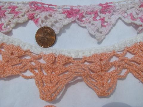 photo of lot old colored cotton crochet thread lace edgings, vintage sewing trim lacy edging #3