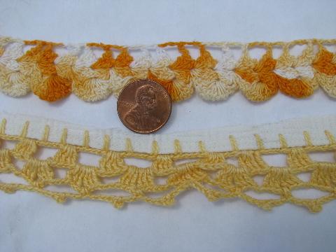 photo of lot old colored cotton crochet thread lace edgings, vintage sewing trim lacy edging #4