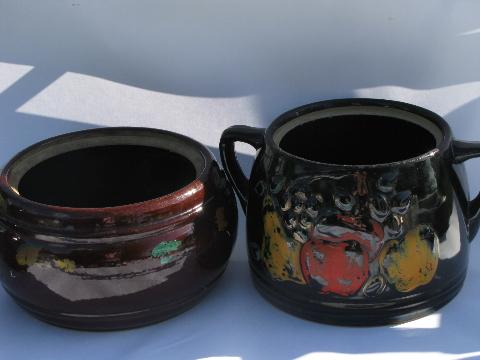 photo of lot old crock cookie jars crocks, vintage Ransburg & Red Wing pottery #1