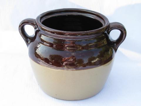 photo of lot old crock jar bean pot bakers, vintage stoneware pottery kitchen crockery #4