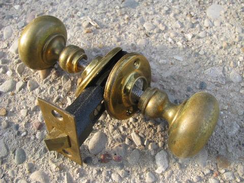 photo of lot old door hardware, antique vintage heavy brass doorknobs #2