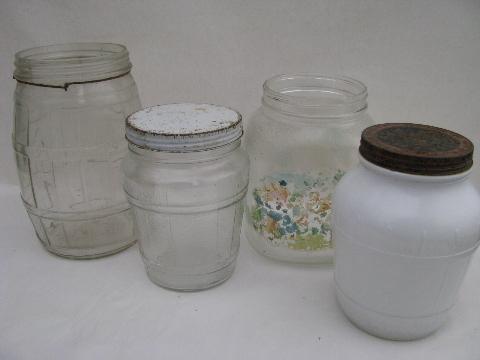 photo of lot old glass food jars, depression vintage kitchen canisters #1