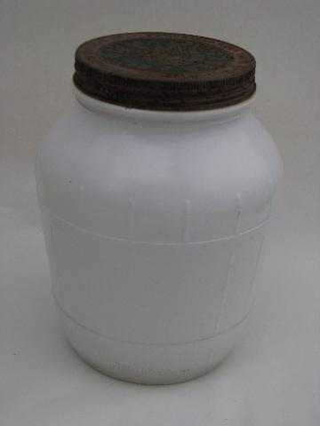 photo of lot old glass food jars, depression vintage kitchen canisters #2