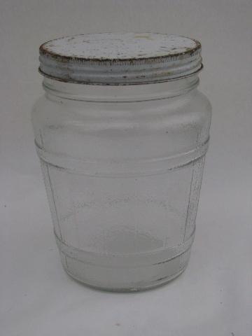 photo of lot old glass food jars, depression vintage kitchen canisters #4