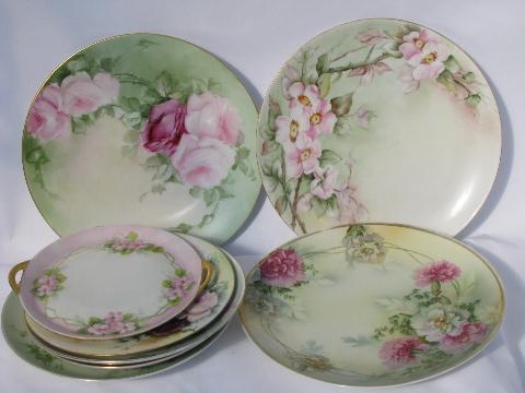 photo of lot old hand-painted china plates w/ flowers, antique vintage Bavaria, Prussia etc. #1