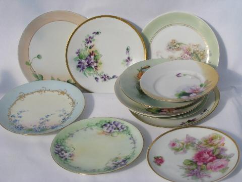 photo of lot old hand-painted china plates w/ flowers, antique vintage Bavaria, Prussia etc. #1