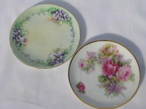 photo of lot old hand-painted china plates w/ flowers, antique vintage Bavaria, Prussia etc. #2