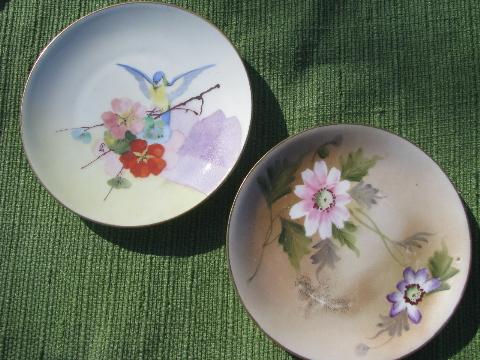 photo of lot old hand-painted flowered porcelain plates, antique and vintage china #6