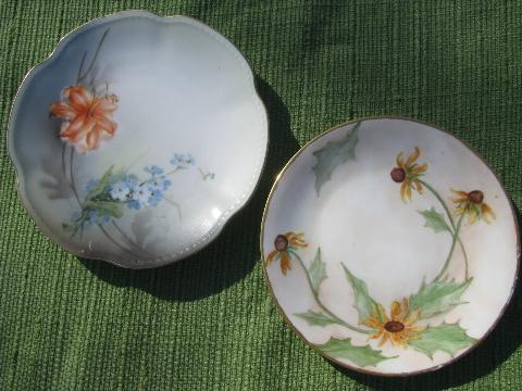 photo of lot old hand-painted flowered porcelain plates, antique and vintage china #7