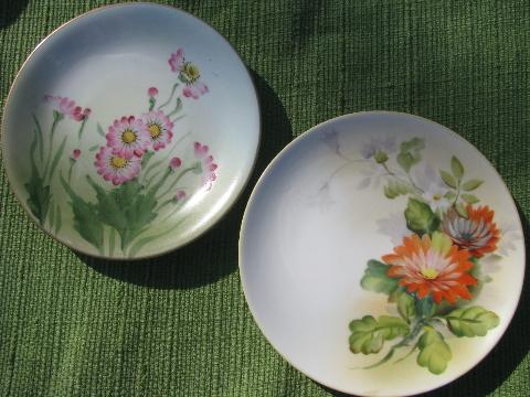 photo of lot old hand-painted flowered porcelain plates, antique and vintage china #8