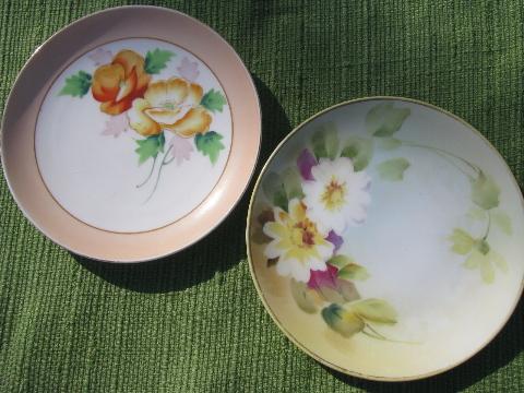 photo of lot old hand-painted flowered porcelain plates, antique and vintage china #9