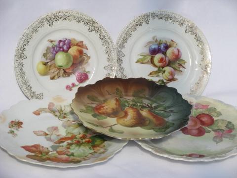 photo of lot old hand-painted porcelain plates w/ fruit, antique vintage Bavaria china #1