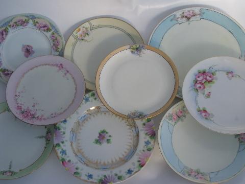 photo of lot old hand-painted roses porcelain plates, antique and vintage china #1