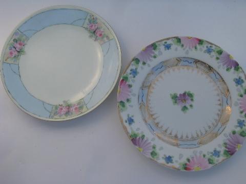 photo of lot old hand-painted roses porcelain plates, antique and vintage china #9