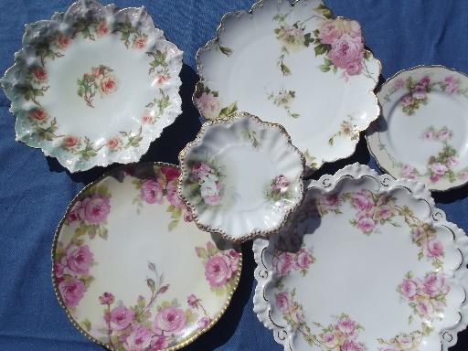 photo of lot old hand-painted roses porcelain plates, antique and vintage china #1