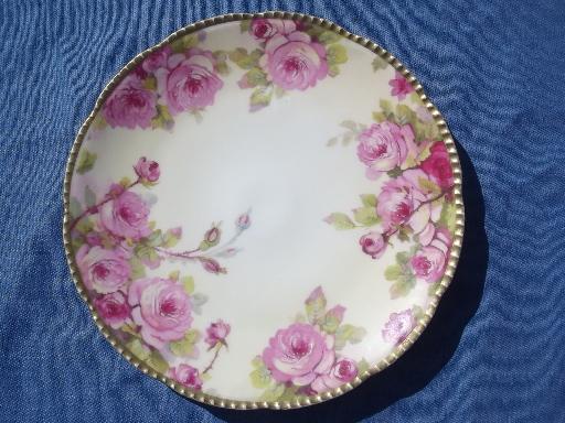 photo of lot old hand-painted roses porcelain plates, antique and vintage china #3