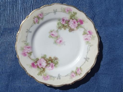 photo of lot old hand-painted roses porcelain plates, antique and vintage china #8