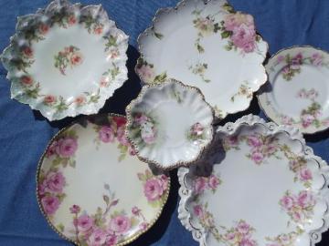 catalog photo of lot old hand-painted roses porcelain plates, antique and vintage china