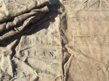 catalog photo of lot old heavy burlap sacks, primitive vintage grain bags from Africa