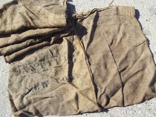 photo of lot old heavy burlap sacks, primitive vintage grain bags from Africa #1