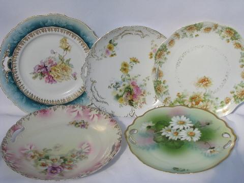 photo of lot old painted china handled plates w/ flowers, antique vintage Bavaria, Germany #1