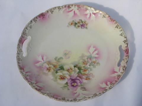 photo of lot old painted china handled plates w/ flowers, antique vintage Bavaria, Germany #3