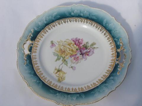 photo of lot old painted china handled plates w/ flowers, antique vintage Bavaria, Germany #6