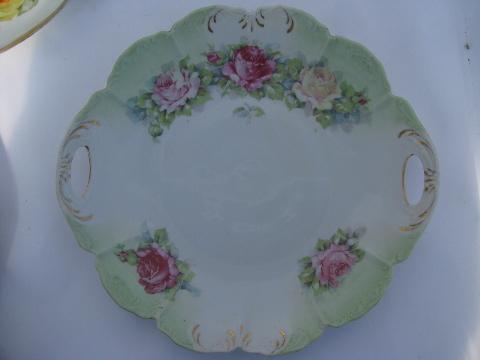 photo of lot old painted china handled plates w/ roses, antique vintage Bavaria, Germany #3