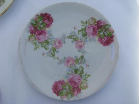 photo of lot old painted china handled plates w/ roses, antique vintage Bavaria, Germany #4