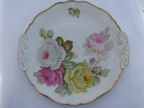 photo of lot old painted china handled plates w/ roses, antique vintage Bavaria, Germany #5