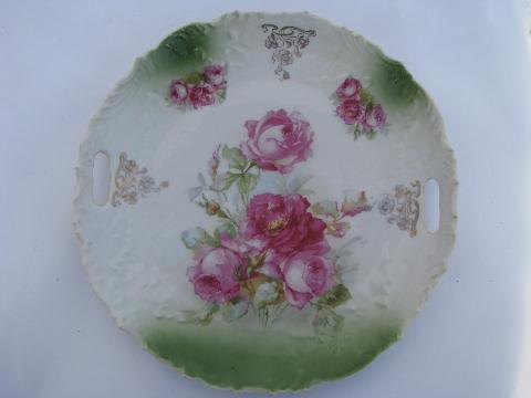 photo of lot old painted china handled plates w/ roses, antique vintage Bavaria, Germany #8