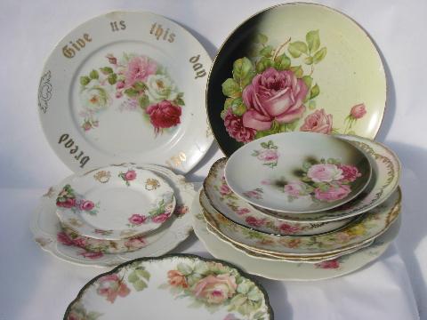 photo of lot old painted china plates w/ roses, antique vintage Bavaria, Limoges etc. #1