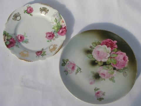 photo of lot old painted china plates w/ roses, antique vintage Bavaria, Limoges etc. #2