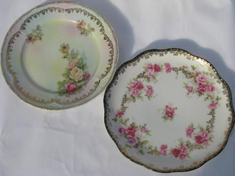 photo of lot old painted china plates w/ roses, antique vintage Bavaria, Limoges etc. #3