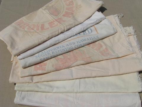 photo of lot old print graphics cotton feedsacks, vintage Hershey sugar sacks #1