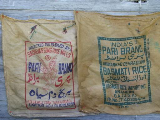 photo of lot old printed burlap grain sacks, big rice bags for wholesale cargo #4