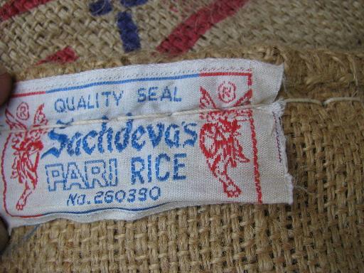 photo of lot old printed burlap grain sacks, big rice bags for wholesale cargo #5