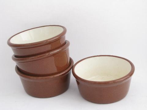 photo of lot old redware, vintage Guernsey ware & Weller pottery ramekins, small crocks #2