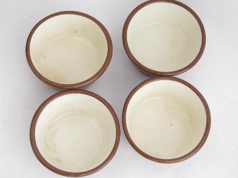 photo of lot old redware, vintage Guernsey ware & Weller pottery ramekins, small crocks #3