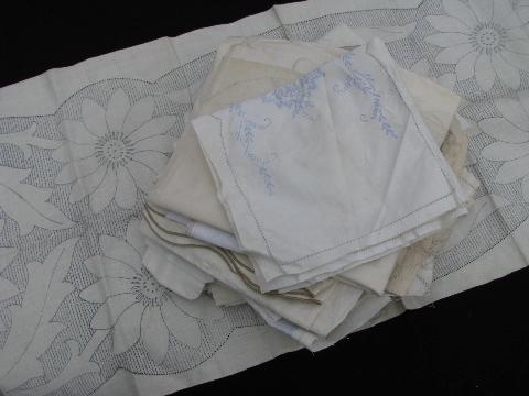 photo of lot old vintage antique linens stamped to embroider, linen towels etc. for needlework #1