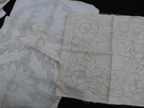 photo of lot old vintage antique linens stamped to embroider, linen towels etc. for needlework #2