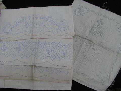 photo of lot old vintage antique linens stamped to embroider, linen towels etc. for needlework #3