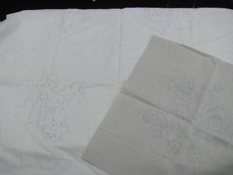 photo of lot old vintage antique linens stamped to embroider, linen towels etc. for needlework #6