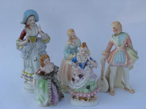 photo of lot old & vintage painted porcelain figures, china couple, shepherdess & ladies #1