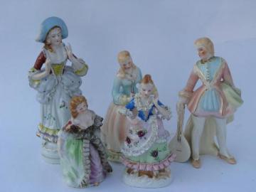 catalog photo of lot old & vintage painted porcelain figures, china couple, shepherdess & ladies