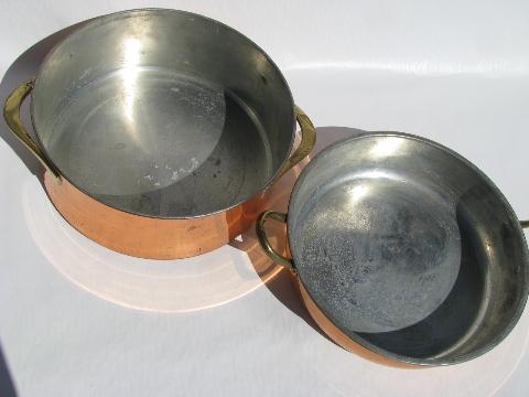 photo of lot old vintage solid copper / brass kitchen pots & pans, Dansk etc. #3